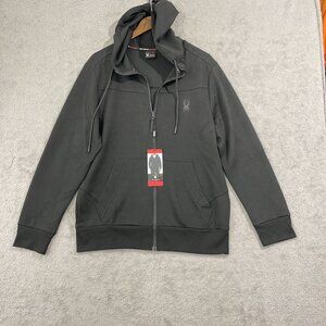 NEW Spyder Active Mens Black Full-Zip Hoodie With Logo  Medium- H1104